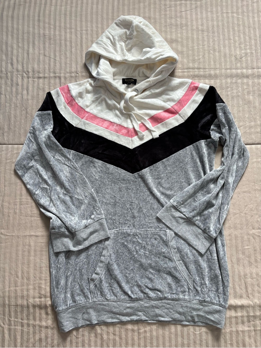 Juicy Couture Black Label Velour Chevron Hoodie Multicolor Women’s Size Small